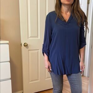 Women's Blue V-Neck Top